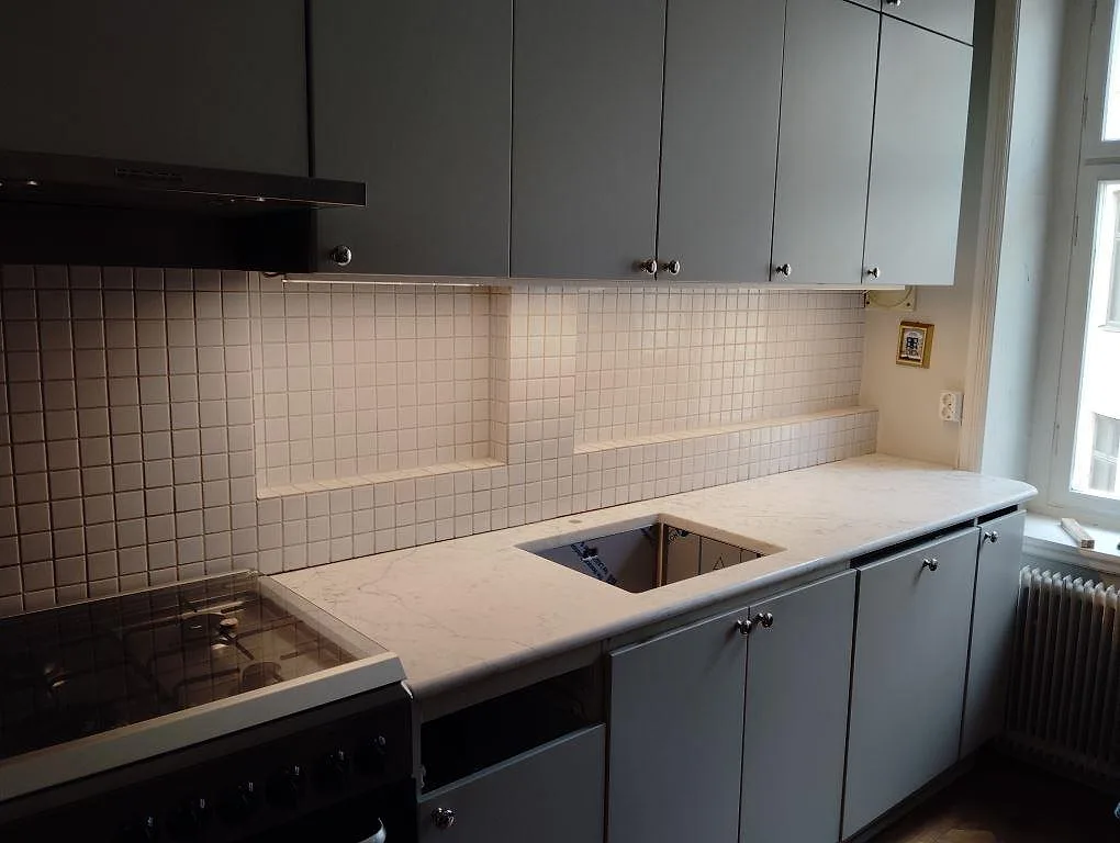 Køkkenbordplade i Technistone Mystery White, Stockholm